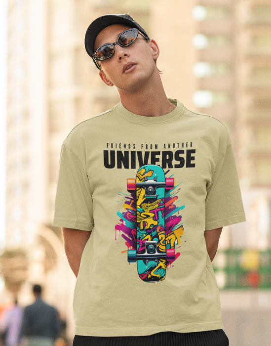 UnisexBeige friends from anohter universe graphic printed Oversized tshirt