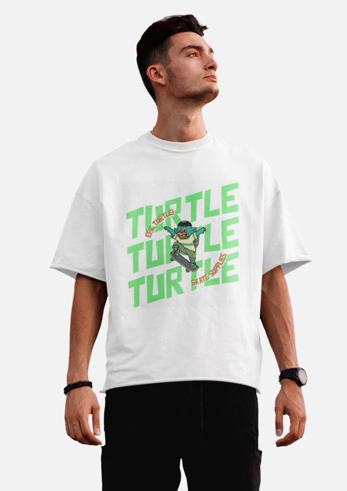 White Epic Turtle graphic printed Oversized tshirt