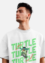 White Epic Turtle graphic printed Oversized tshirt