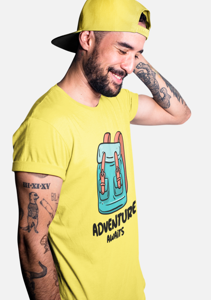 Unisex White Adventure awaits graphic printed round neck tshirt