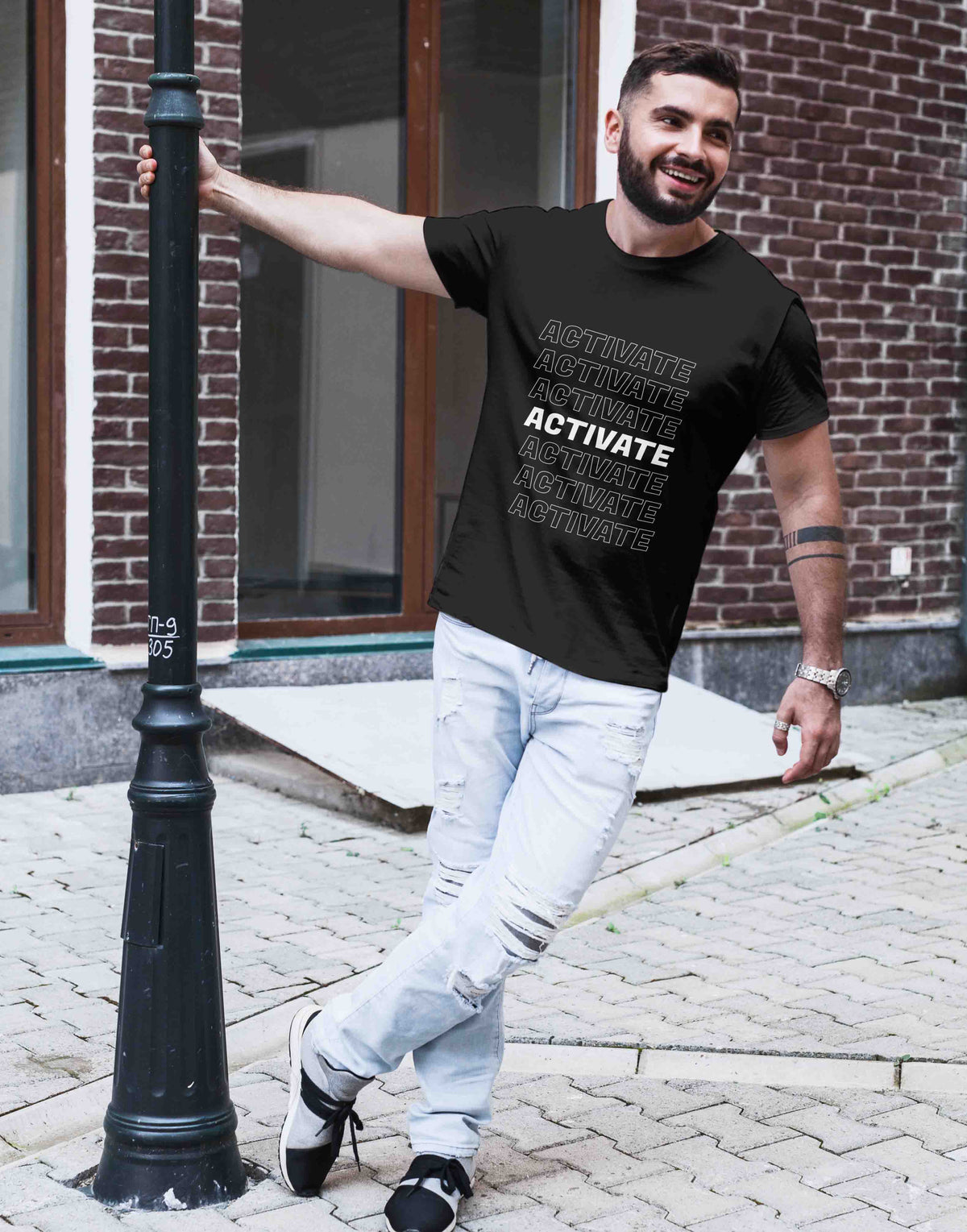 Men's black activate graphic printed tshirt