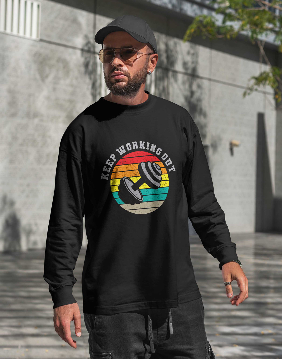 Men's black keep working out graphic printed sweatshirt