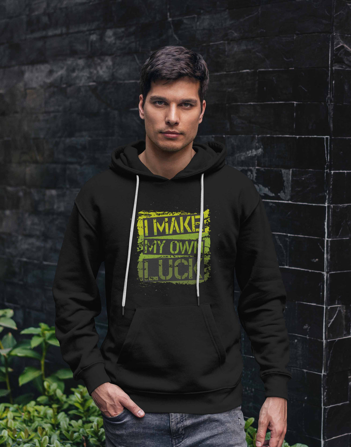 Men's black make my own luck graphic printed hoodie