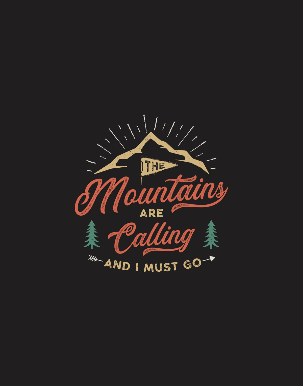 Men's black mountains are calling graphic printed tshirt