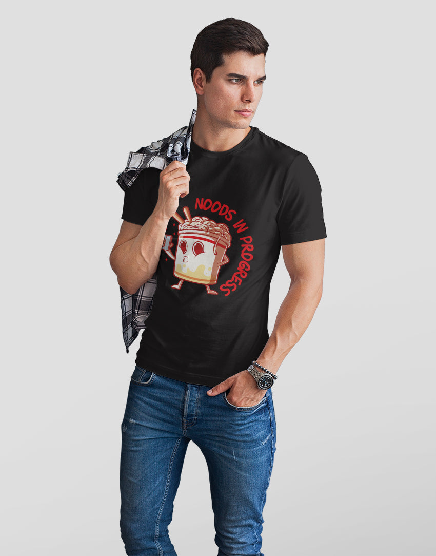 Men's black noods in progress graphic printed tshirt