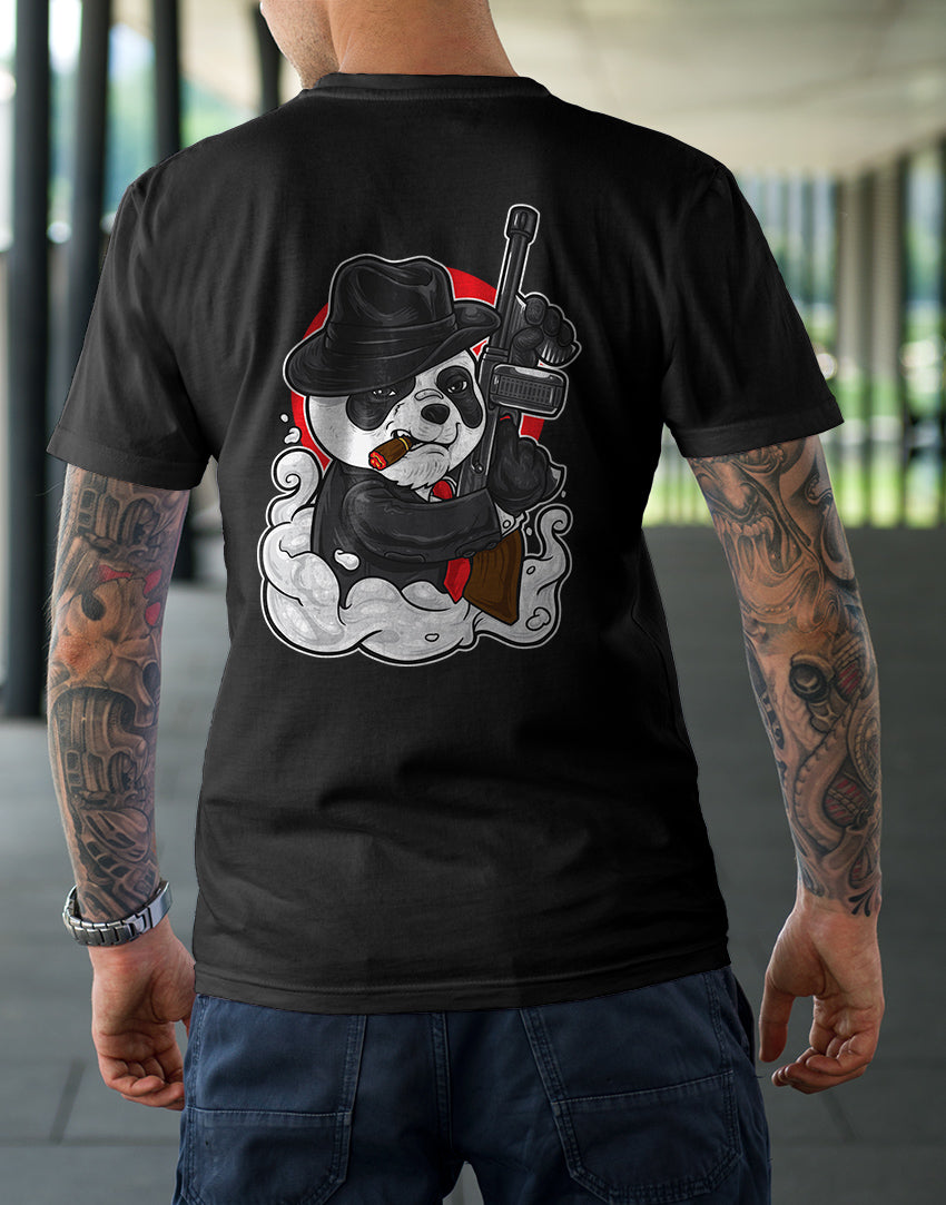 Men's black panda mafia graphic printed tshirt