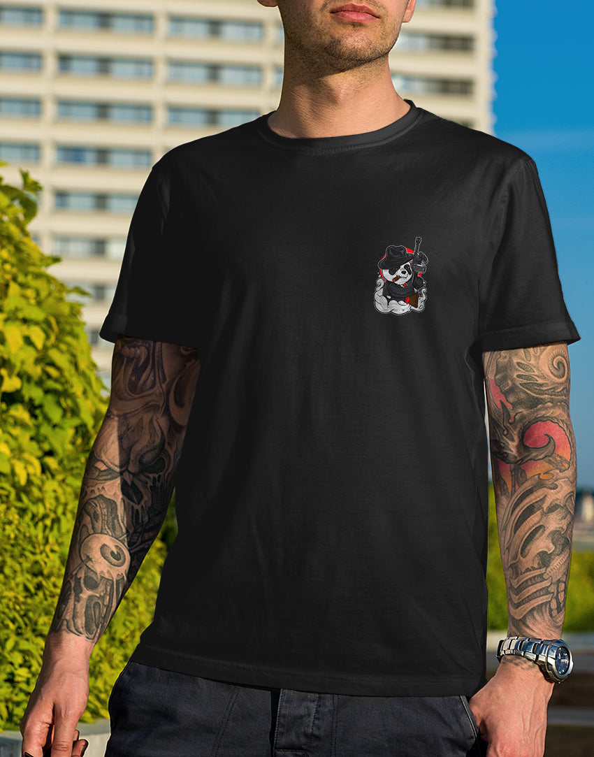 Men's black panda mafia graphic printed tshirt