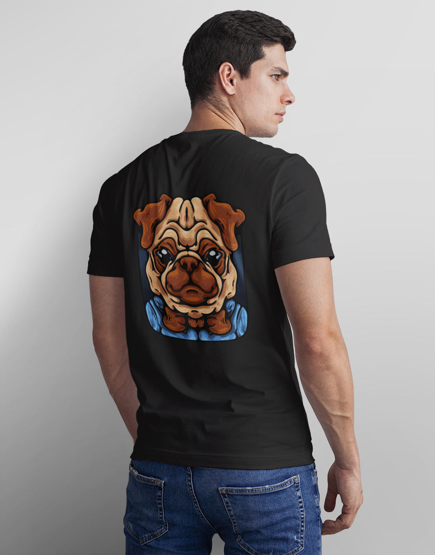 Men's black pug with bow tie graphic printed tshirt