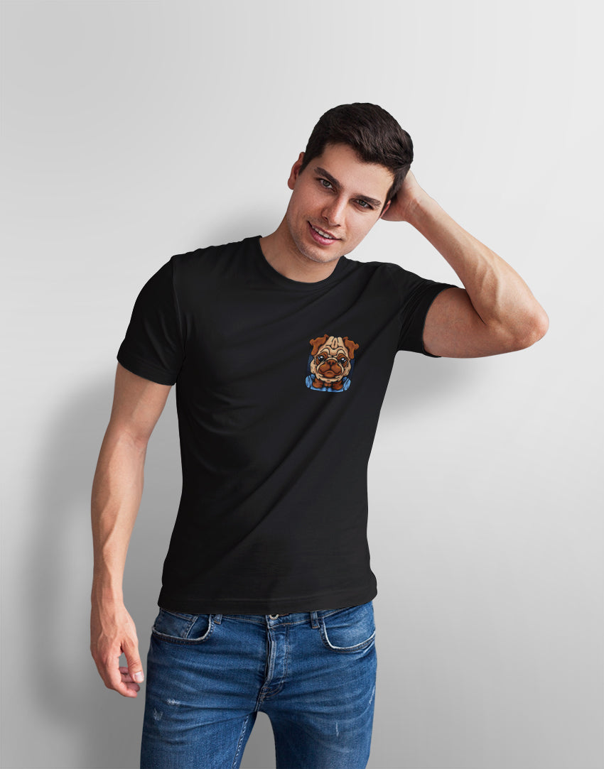Men's black pug with bow tie graphic printed tshirt
