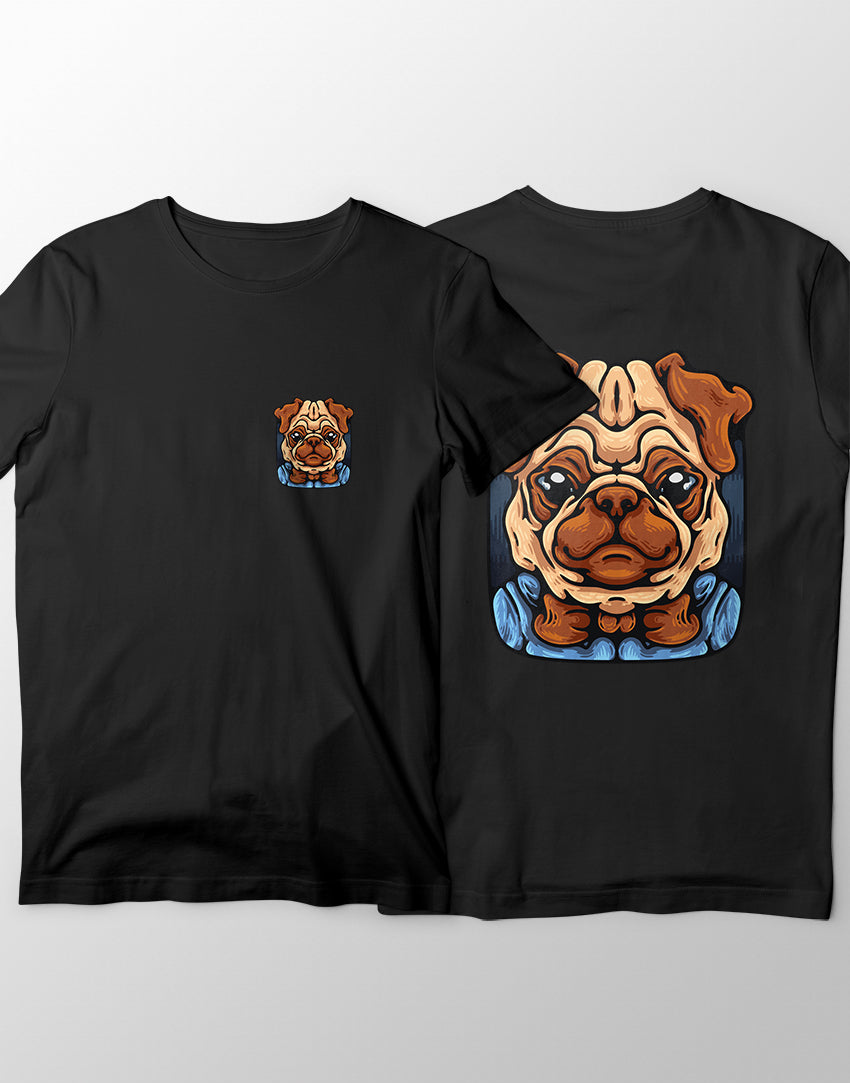 Men's black pug with bow tie graphic printed tshirt