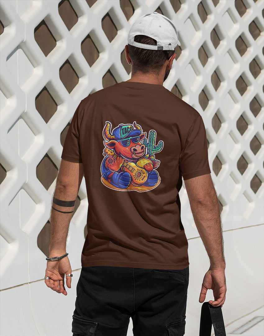 Men's brown taco bull graphic printed tshirt
