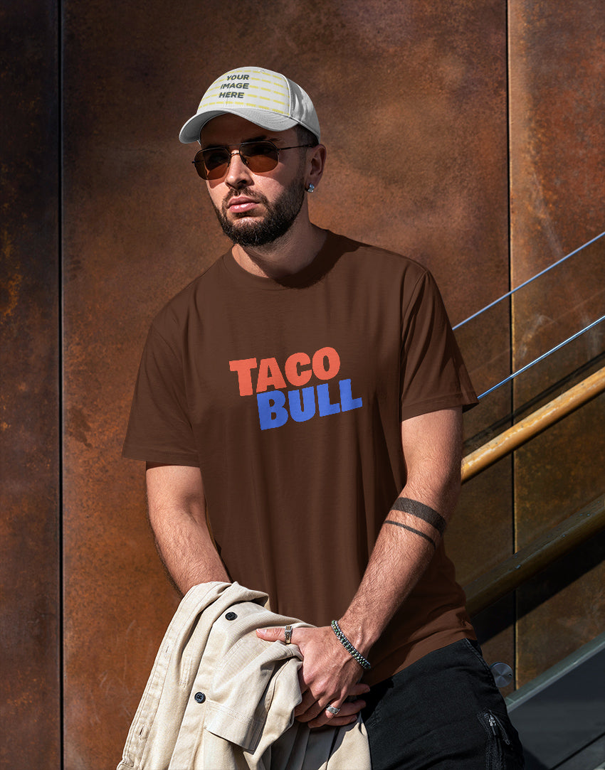 Men's brown taco bull graphic printed tshirt