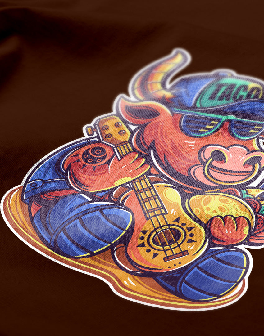 Men's brown taco bull graphic printed tshirt
