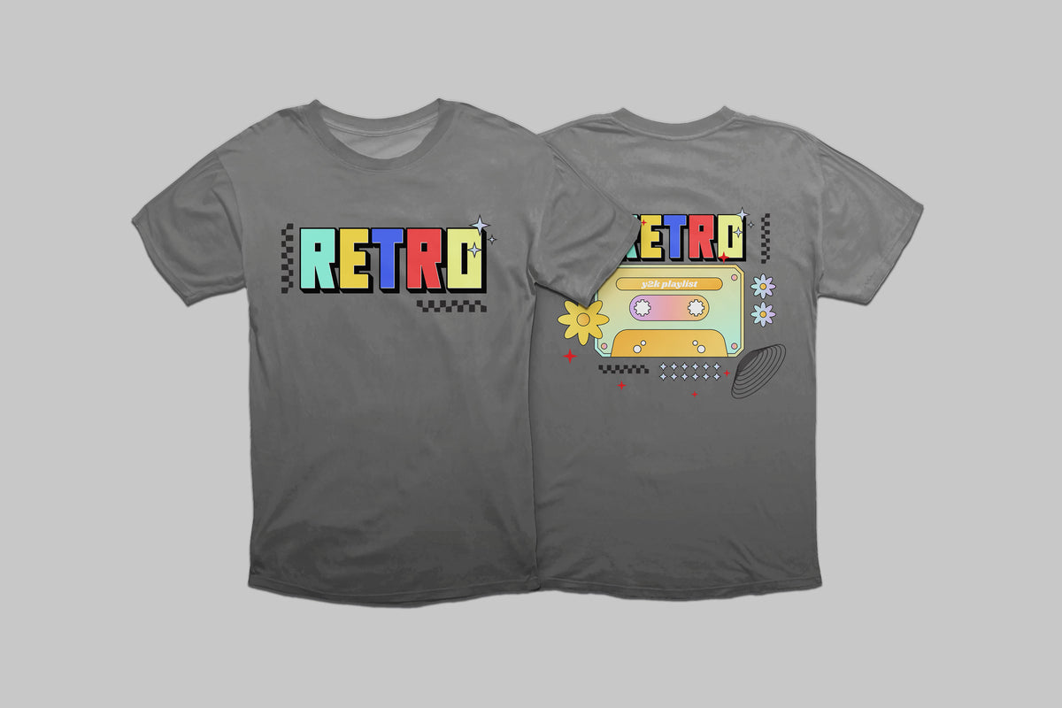 Men's grey retro graphic printed tshirt