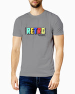 Men's grey retro graphic printed tshirt