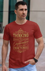 Men's maroon typography printed tshirt innovation is doing new things