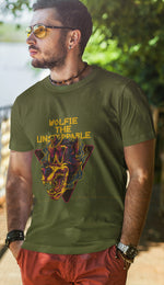 Men's military green graphic tshirt unstoppable wolfie