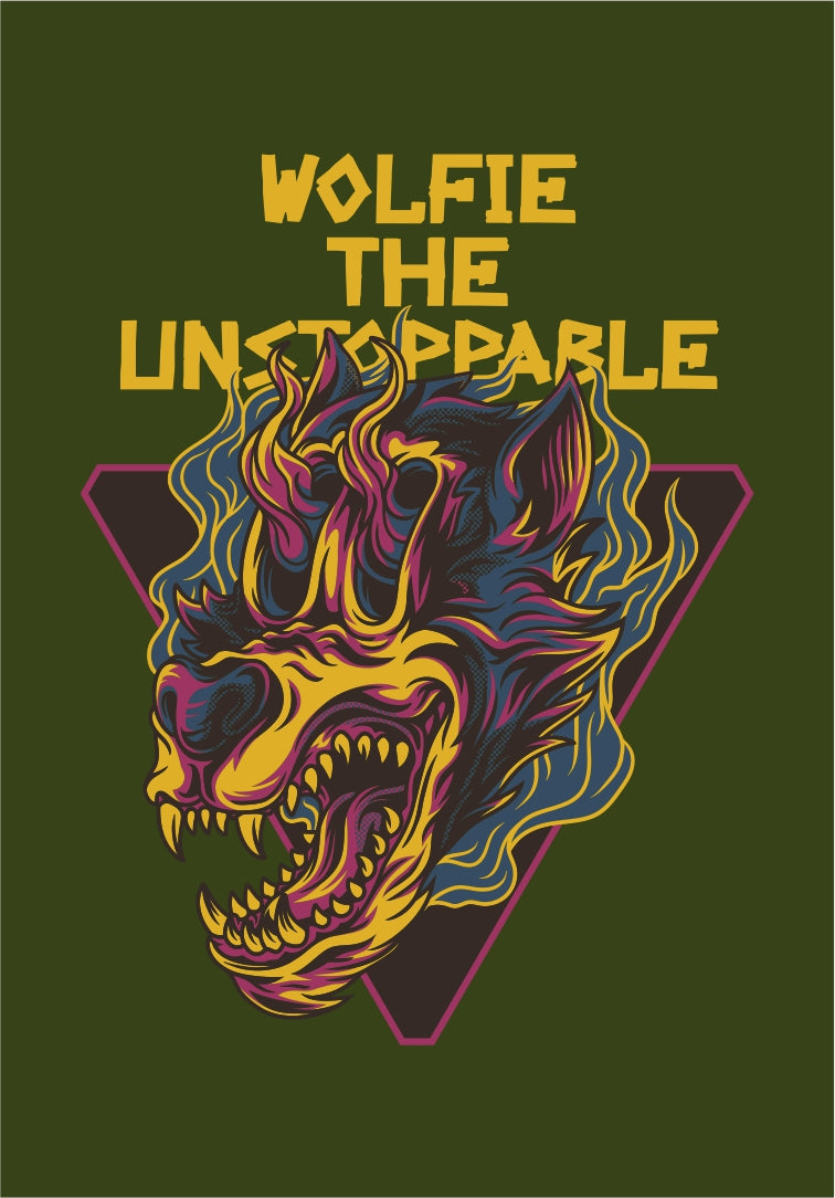 Men's military green graphic tshirt unstoppable wolfie