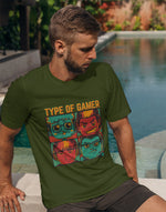 Men's military green types of gamer graphic printed tshirt