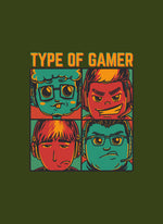 Men's military green types of gamer graphic printed tshirt