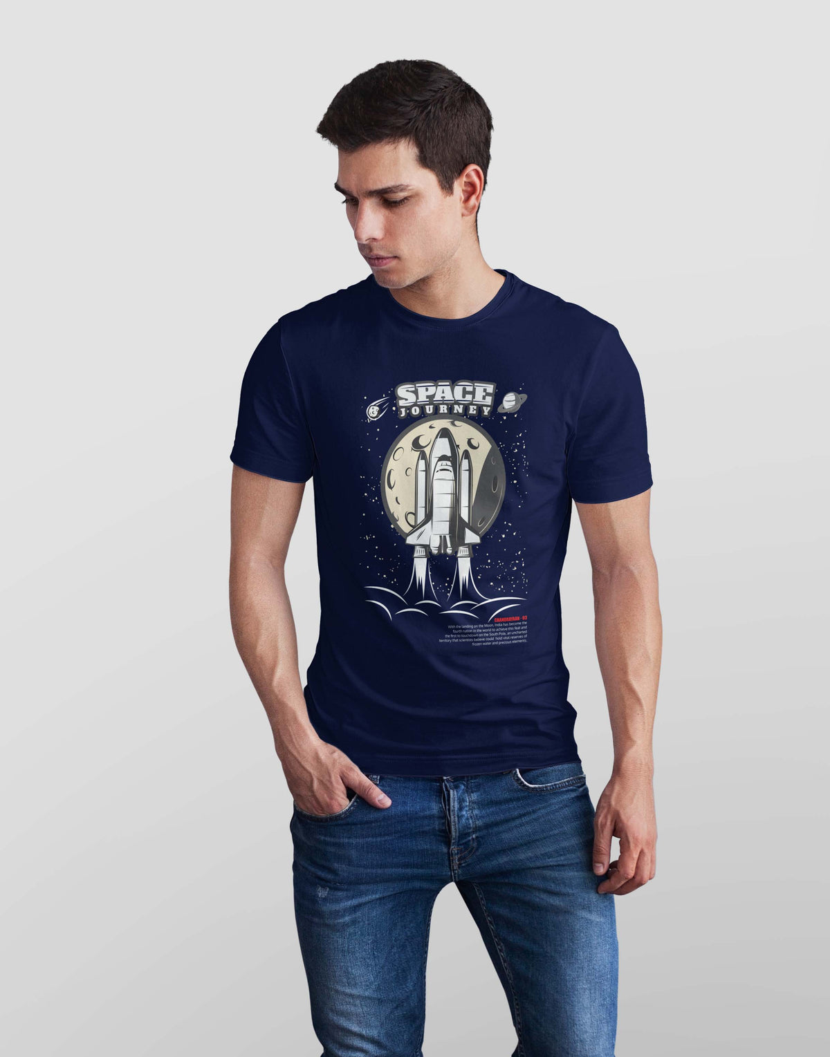 Men's navy blue chandrayaan graphic printed tshirt