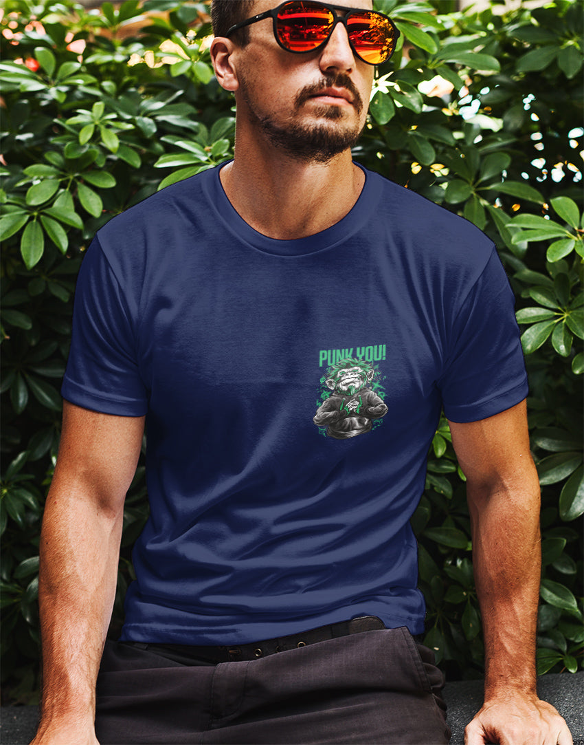 Men's navy blue punk you monkey graphic printed tshirt