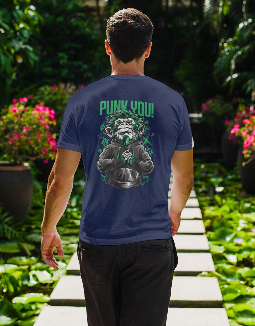 Men's navy blue punk you monkey graphic printed tshirt