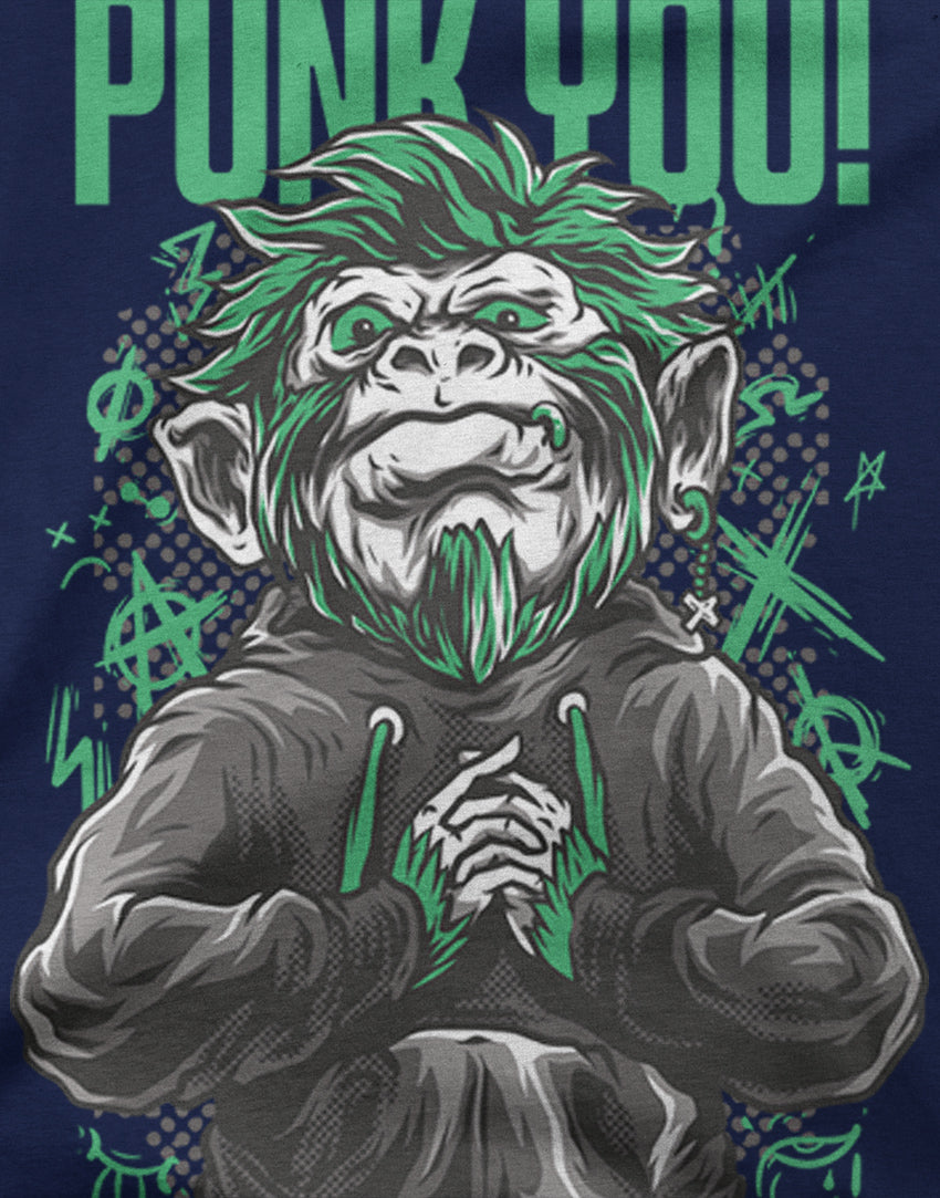 Men's navy blue punk you monkey graphic printed tshirt