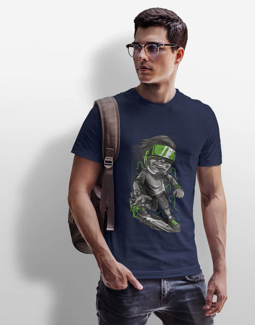 Men's navy blue rocket kid graphic printed tshirt