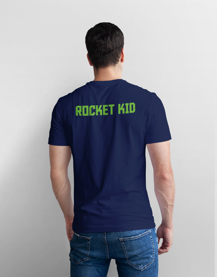 Men's navy blue rocket kid graphic printed tshirt