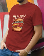 Men's rust red yummy burger graphic printed tshirt