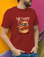 Men's rust red yummy burger graphic printed tshirt