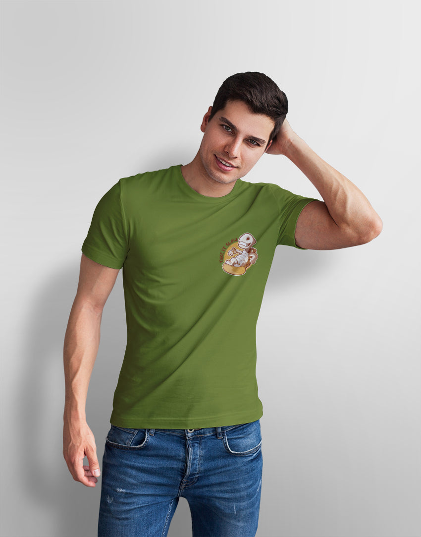 Men's sage green take it slow graphic printed tshirt