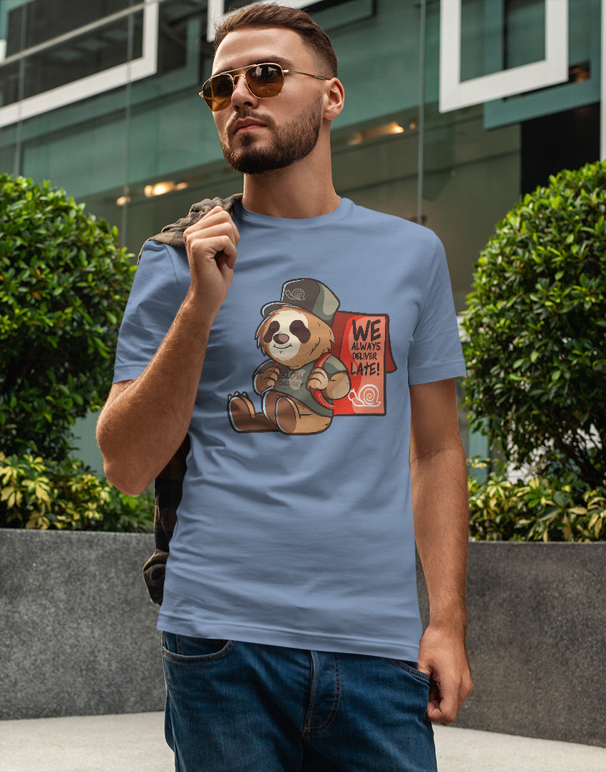 Men's sky blue slow delivery graphic printed tshirt