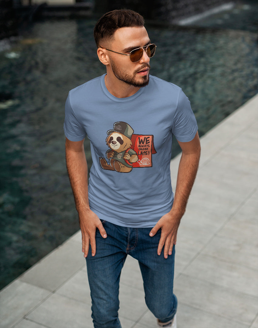 Men's sky blue slow delivery graphic printed tshirt