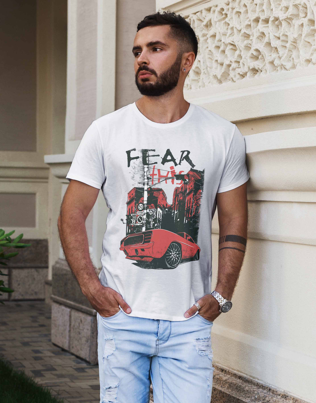 Men's white fear this graphic printed tshirt