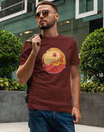 Men's wine yin yang burger pizza graphic printed tshirt
