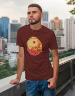 Men's wine yin yang burger pizza graphic printed tshirt