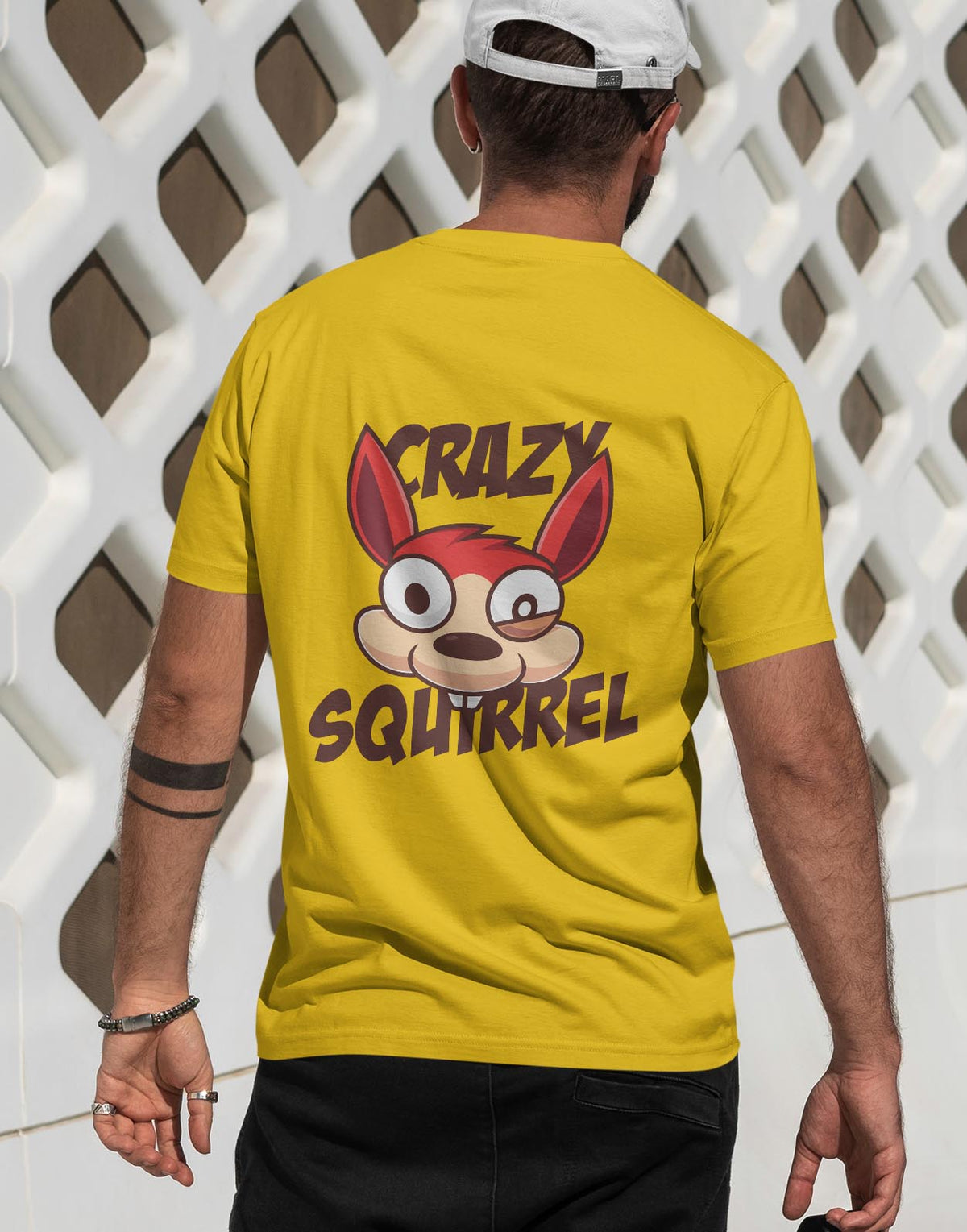 Men's yellow crazy squirel graphic printed tshirt
