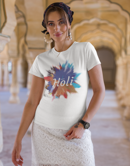 Unisex White holi graphic printed tshirt