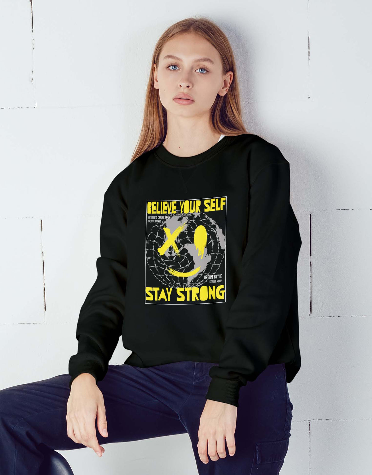Unisex black believe yourself graphic printed sweatshirt