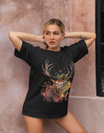 Unisex black deer graphic printed oversized tshirt