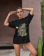 Unisex black music system graphic printed oversized tshirt