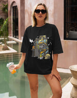 Unisex black music system graphic printed oversized tshirt