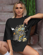 Unisex black music system graphic printed oversized tshirt