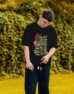 Unisex black rock accident graphic printed oversized tshirt