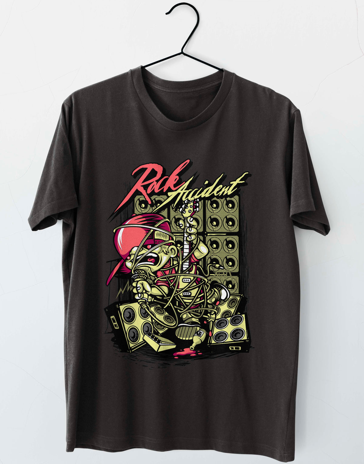 Unisex black rock accident graphic printed oversized tshirt