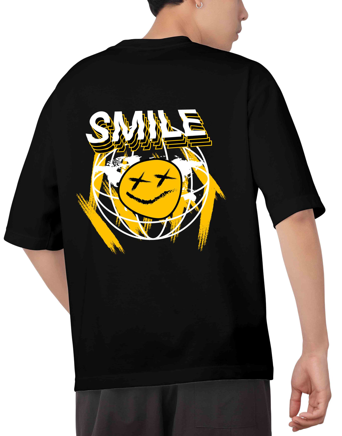 Unisex black smile graphic printed oversized tshirt