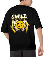 Unisex black smile graphic printed oversized tshirt
