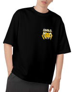 Unisex black smile graphic printed oversized tshirt
